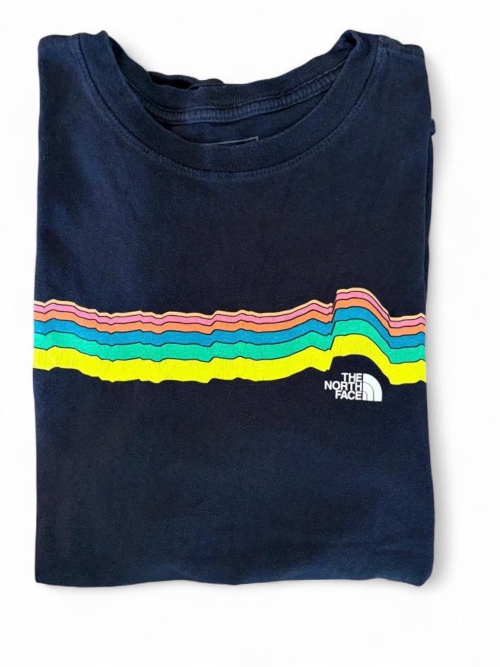 The North Face Men’s Sz. S black t-shirt with rainbow wave graphic